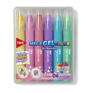 GIZ DE CERA RETRÁTIL MEGA GEL COLOR 6 CORES PASTEL TRIS