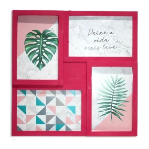 PORTA RETRATO 4 FOTOS PLÁSTICO PINK