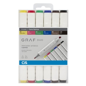 CANETA MARCADOR GRAF DUO 6 CORES BÁSICAS CIS