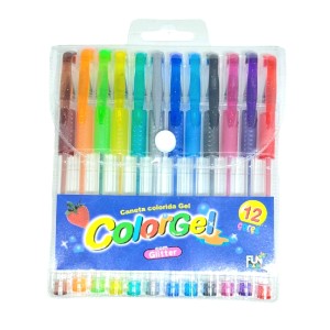 KIT 12 CANETA COLORIDA GEL COM GLITTER