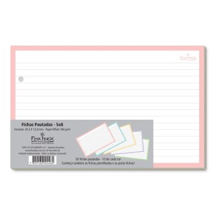 FICHA PAUTADA 20,3X12,8CM 180G 5 CORES 50 FLS FINA IDEIA