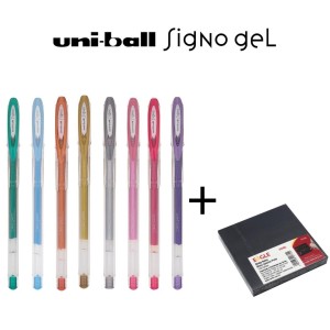 KIT CANETA SIGNO NOBLE METAL 8 CANETAS UNIBALL + BLOCO ADESIVO EAGLE