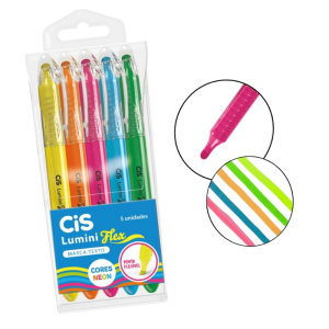 MARCA TEXTO LUMINI FLEX ESTOJO C/5 NEON CIS
