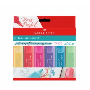 CANETA MARCA TEXTO TEXTLINER PASTEL 46 6 CORES FABER-CASTELL