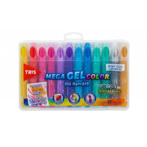 GIZ DE CERA RETRÁTIL MEGA GEL COLOR 12 CORES METÁLICAS TRIS