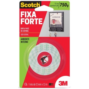 FITA DUPLA FACE FIXA FORTE 12MM X 1,5M AMB INTERNO 750G 3M