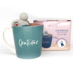 CANECA 350ML COM INFUSOR PARA CHÁ GRATIDÃO ZONA CRIATIVA