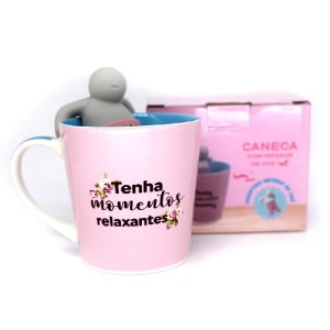 CANECA 350ML COM INFUSOR PARA CHÁ TENHA MOMENTOS ZONA CRIATIVA
