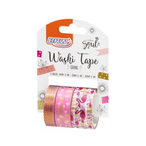 WASHI TAPE SHINE FLOR ROSA  3 ROLOS BRW